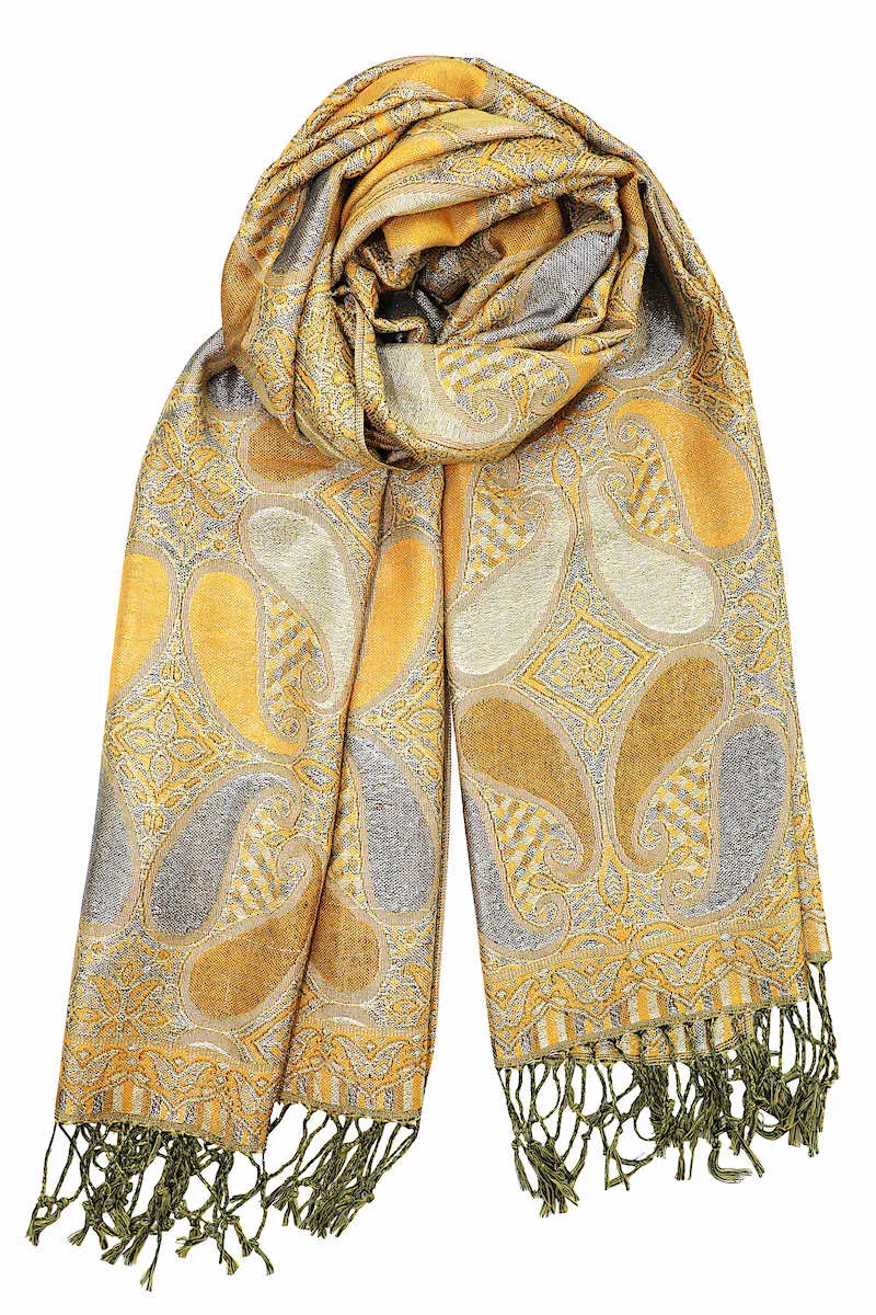 Achillea Paisley Pattern Sparkling Metallic Pashmina Shawl Wrap Scarf