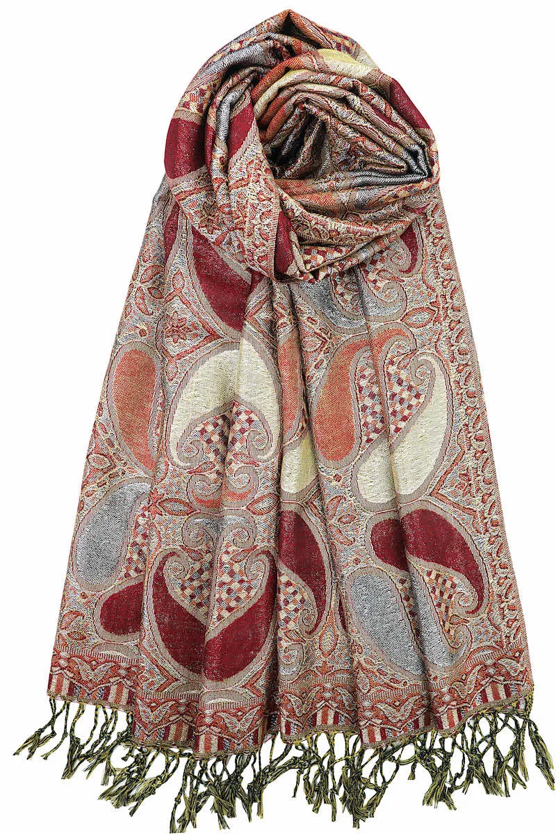 Achillea Paisley Pattern Sparkling Metallic Pashmina Shawl Wrap Scarf