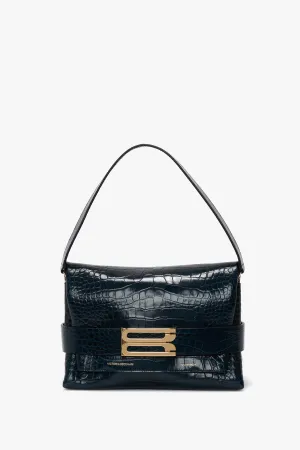 B Pouch Bag In Croc Embossed Midnight Blue Leather