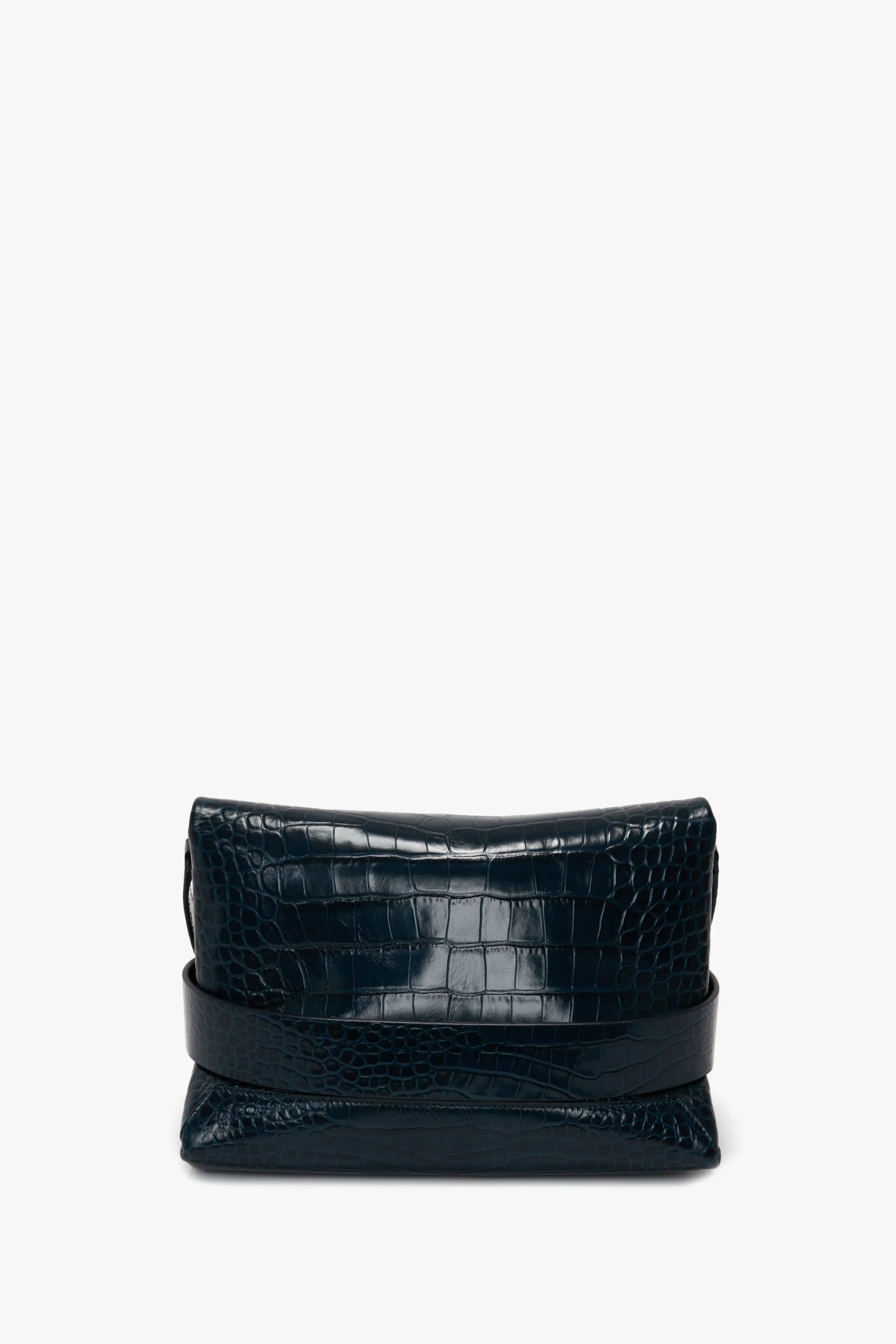 B Pouch Bag In Croc Embossed Midnight Blue Leather