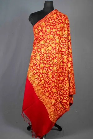 Beautiful Maroon Florel  Chinar Embroidered Kashmiri Aari Work Shawl Enriched With Jaal Pattern