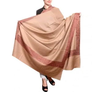 Beige Color Sozni Work Embroiderey Shawl Enriched With Running Four Sided Pattern