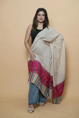 Beige Colour Kani Shawl With Kani Style Bold And Dense Border Gives Rich And beautiful Look.