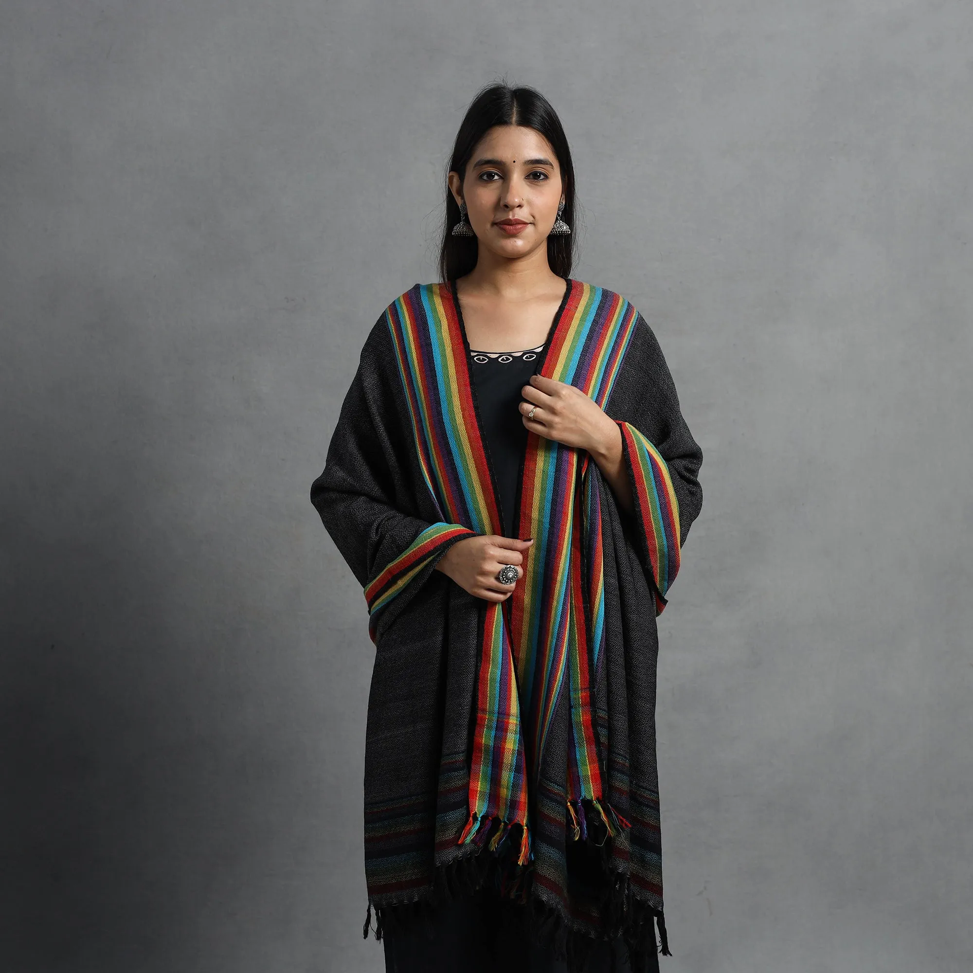 Black - Kumaun Handwoven Pure Merino Wool Shawl for Women 32