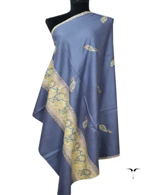 Blue and neon Green Embroidery Pashmina Shawl 7153