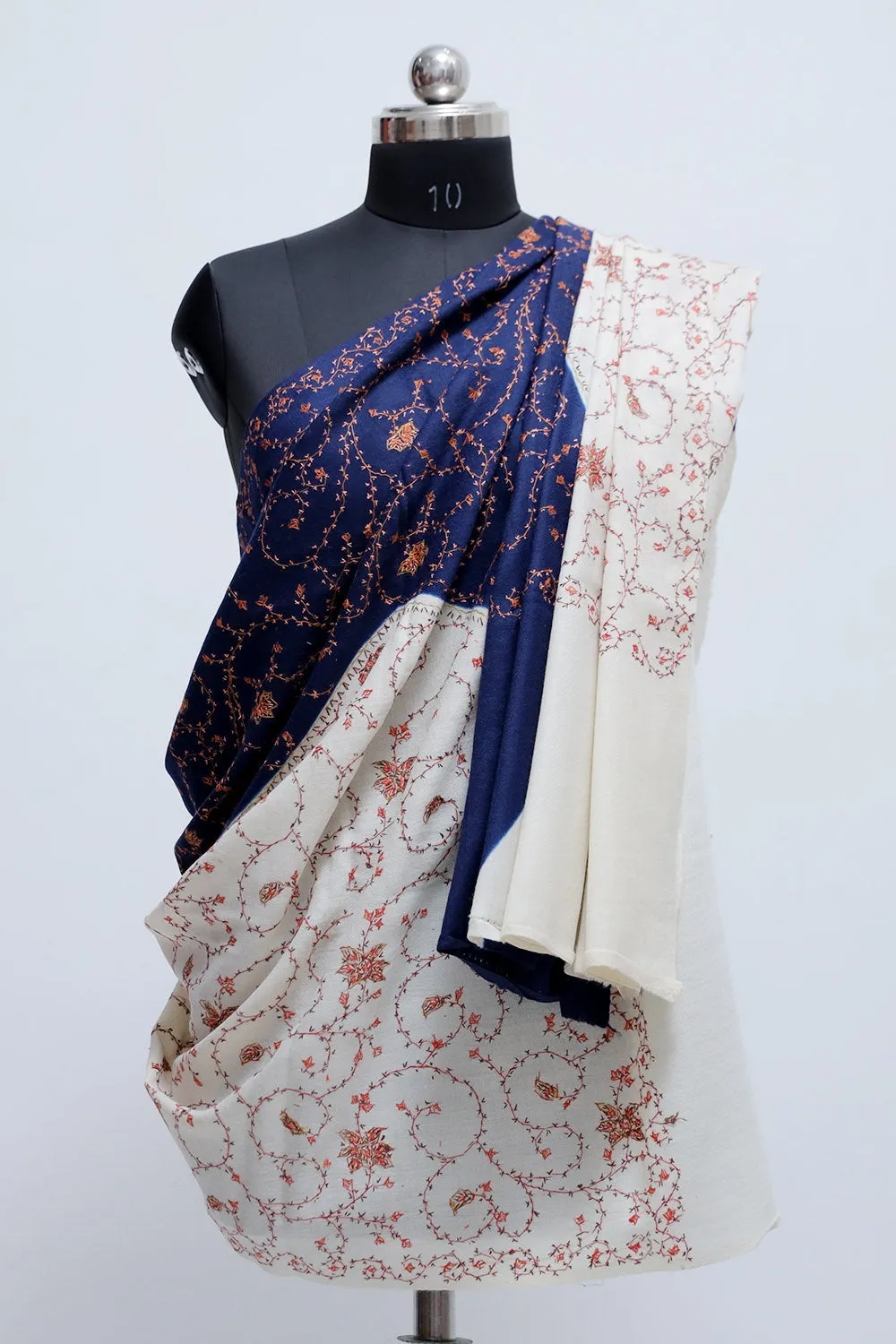 Blue- white Colour Double Shaded Concept Of This Sozni Shawl Looks Beautiful n Elegant.