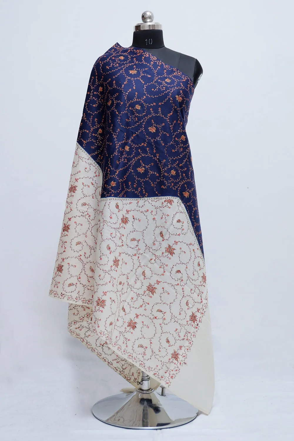 Blue- white Colour Double Shaded Concept Of This Sozni Shawl Looks Beautiful n Elegant.