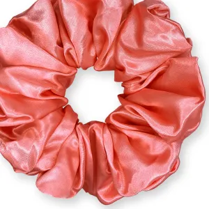 Bridal Satin Scrunchies King Size XXL Oversized Ponytail Holder Made in the USA Coral