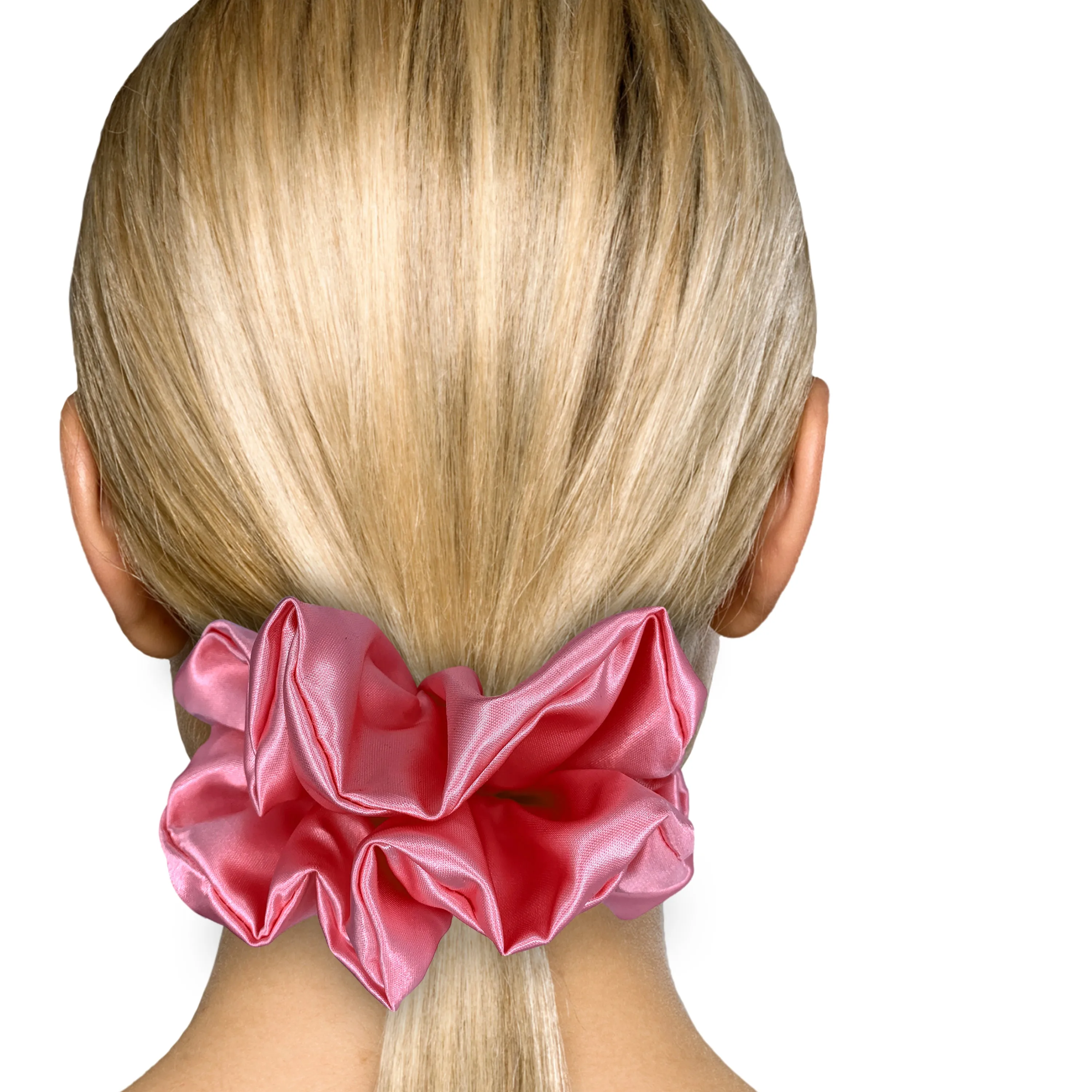 Bridal Satin Scrunchies King Size XXL Oversized Ponytail Holder Made in the USA Pink Rose