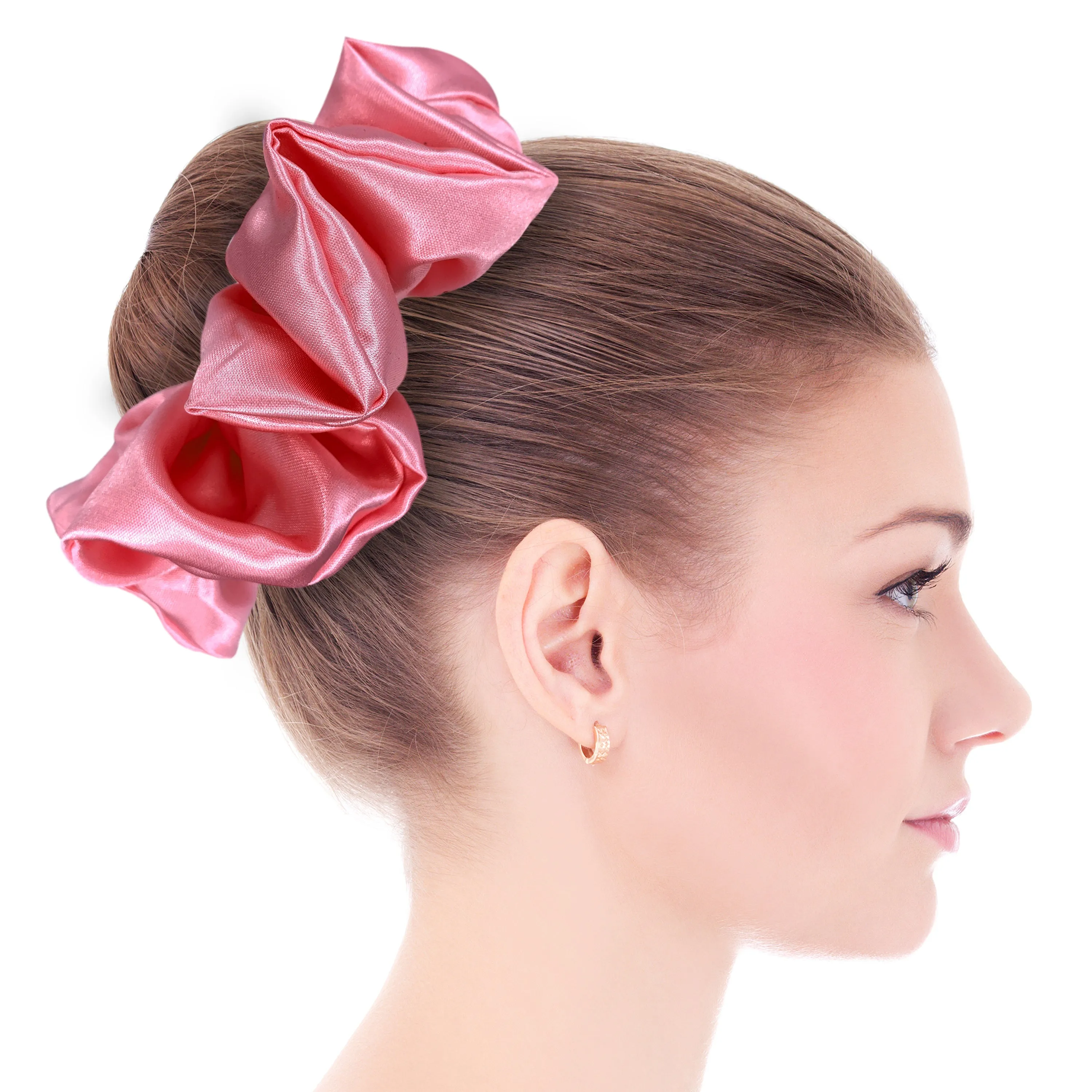 Bridal Satin Scrunchies King Size XXL Oversized Ponytail Holder Made in the USA Pink Rose