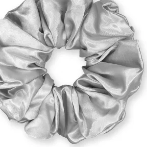 Bridal Satin Scrunchies King Size XXL Oversized Ponytail Holder Made in the USA Silver