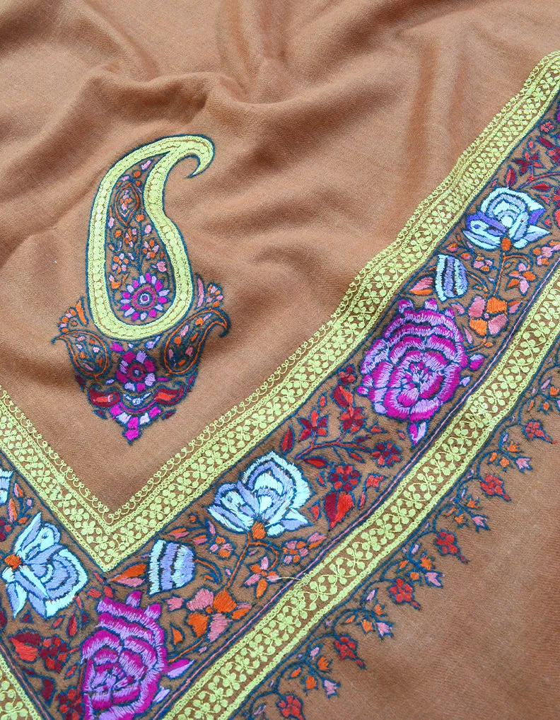 Brown Embroidery Pashmina Shawl 7304