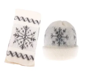 Brushed wool hat and scarf - white /grey snowflake