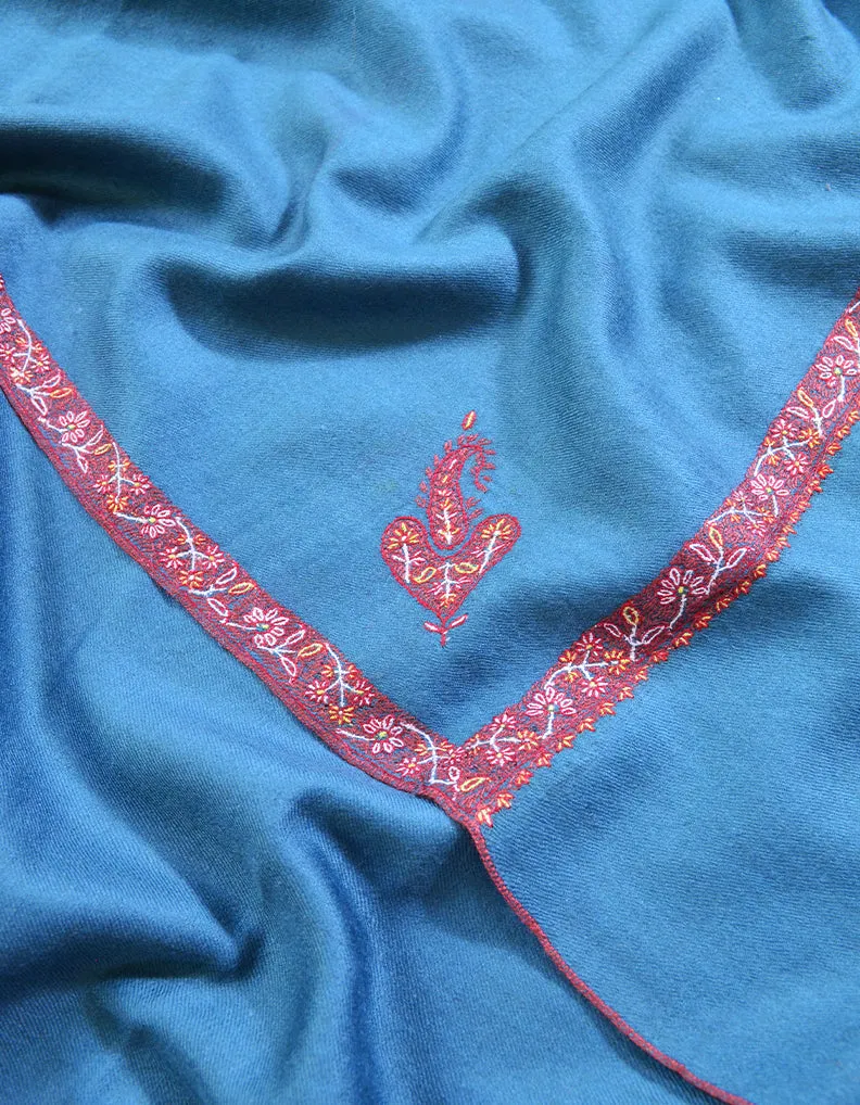 dark azure blue embroidery pashmina shawl 8530