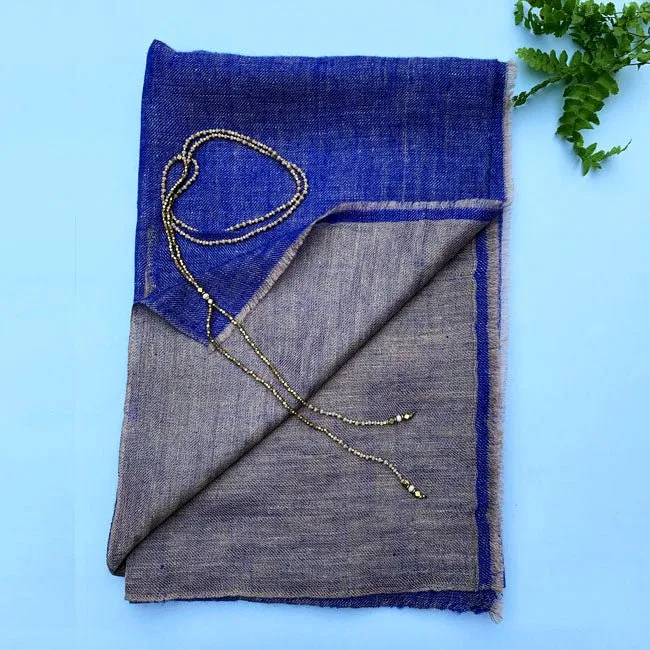 Denim Blue Silver Handwoven Pashmina Stole