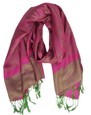 Fuchsia/Green Peach Couture Elegant Vintage Jacquard Paisley Feel Shawl Wrap Scarf