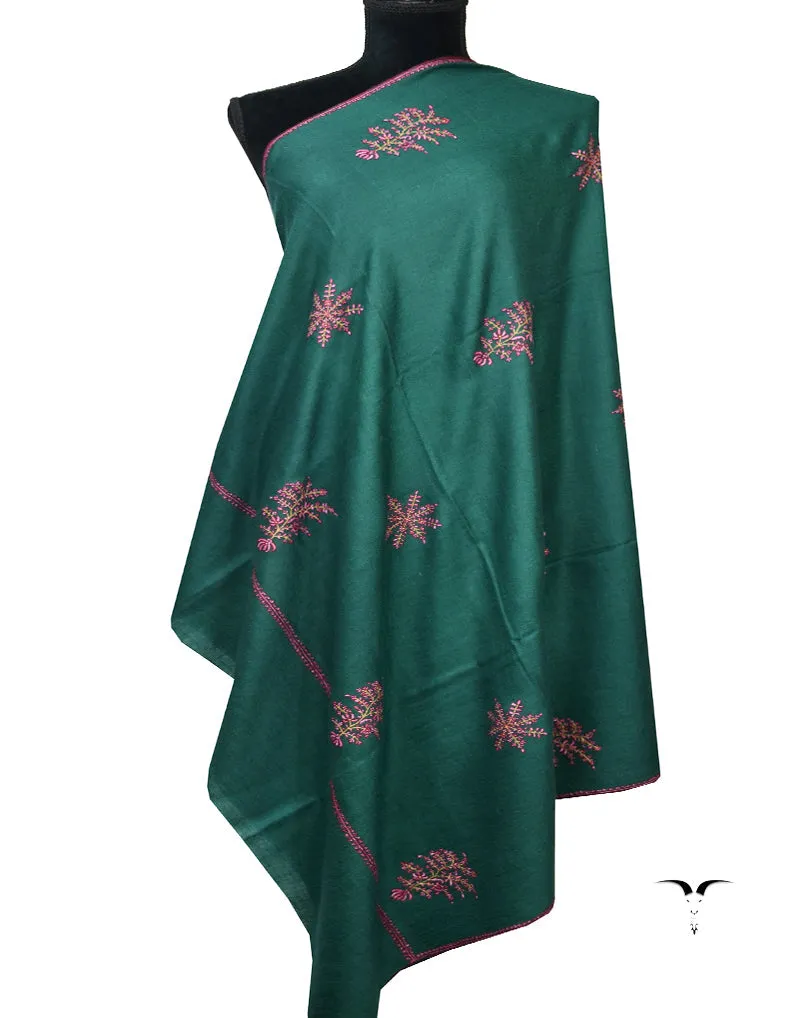 Green and Pink Embroidery Pashmina Shawl 7103