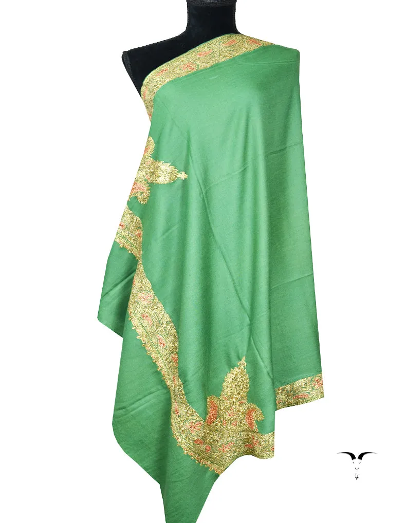 green tilla embroidery pashmina shawl 8258