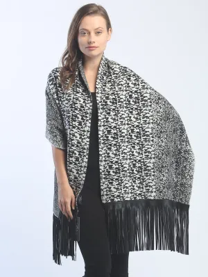 Leather Fringed Jacquard Wrap