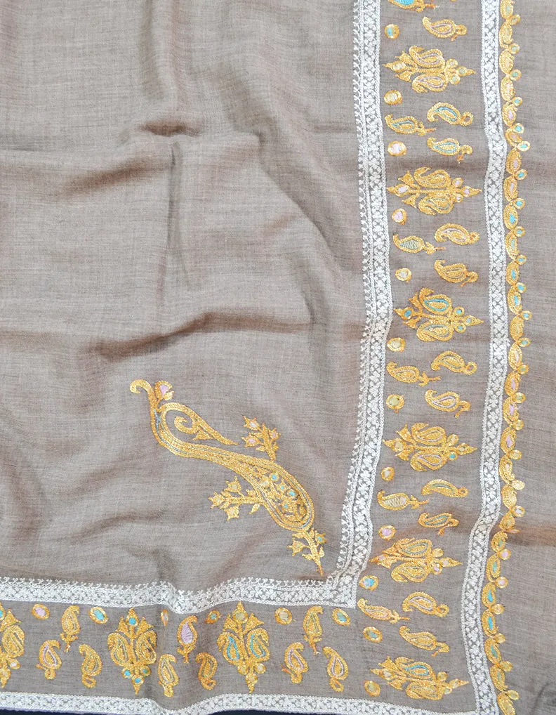 light natural tilla embroidery pashmina shawl 8597