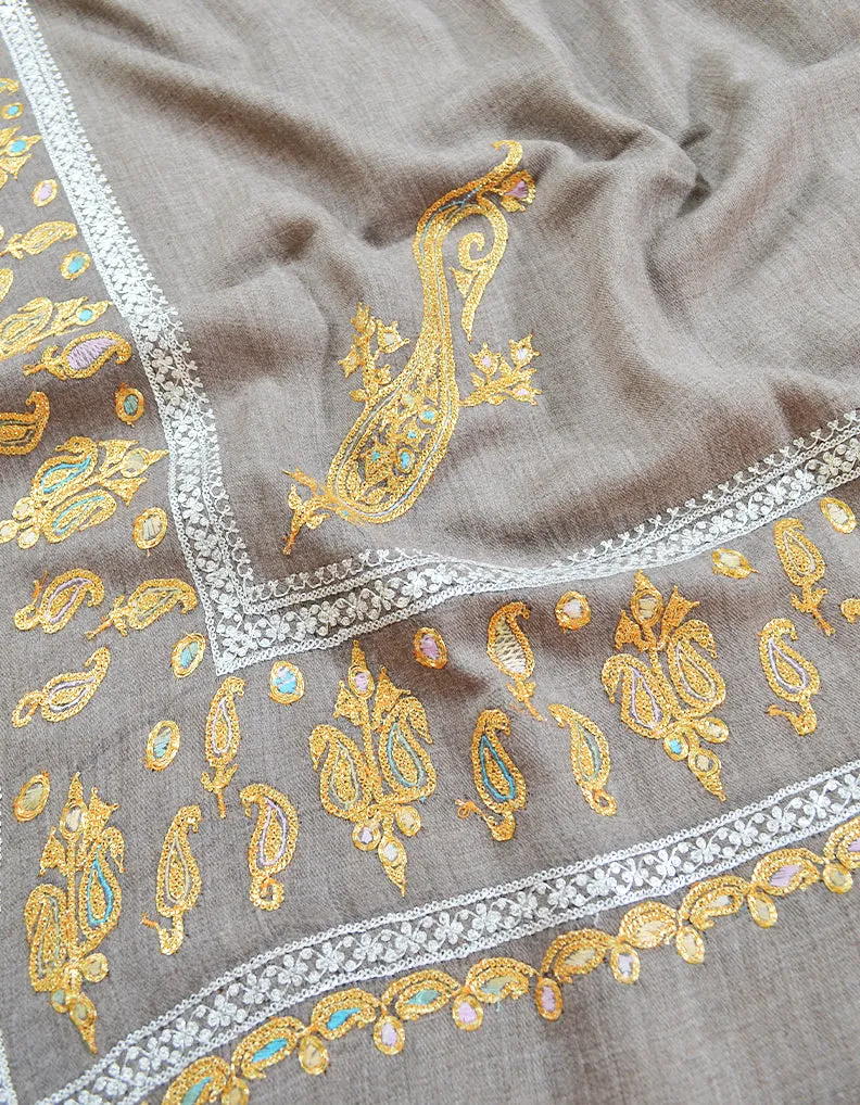 light natural tilla embroidery pashmina shawl 8597