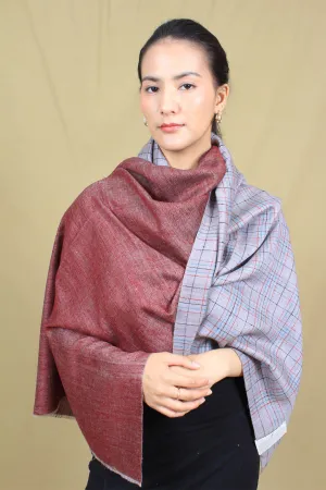 Lily Reversible Check And Plain Cashmere Stole