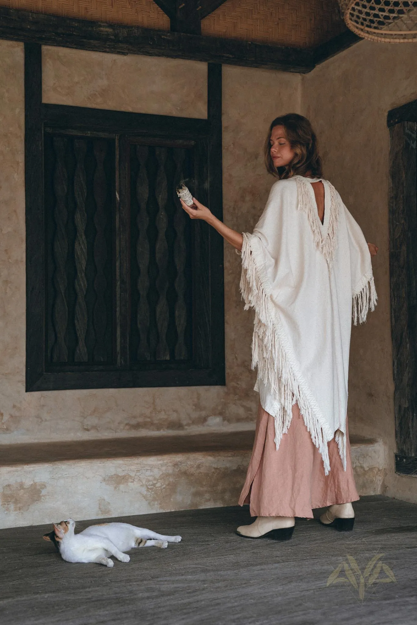 Off-White Cardigan • Boho Poncho Women Fringed • Wide Sleeve Women Cardigan