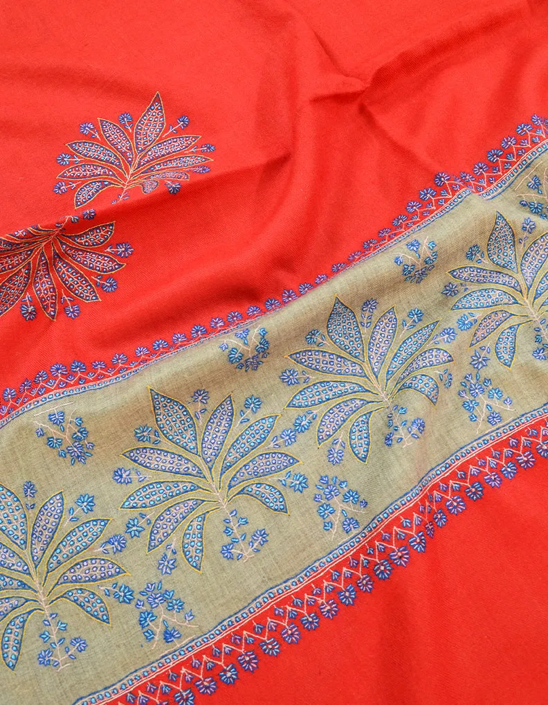 Orange and Blue Embroidery Pashmina Shawl 7152