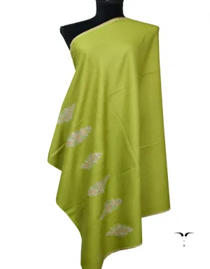 Parrot Green Embroidery Pashmina Shawl 7099