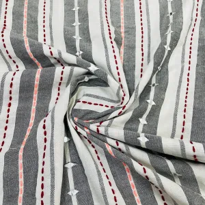 Premium Mutlicolor Stripe Dobby With Mirror Embroidery Cotton Fabric