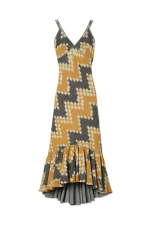 Reversible Ikat Maxi Dress-Yellow/Grey