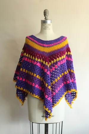 Vintage 1960s 1970s  Purple and Gold Knit Poncho