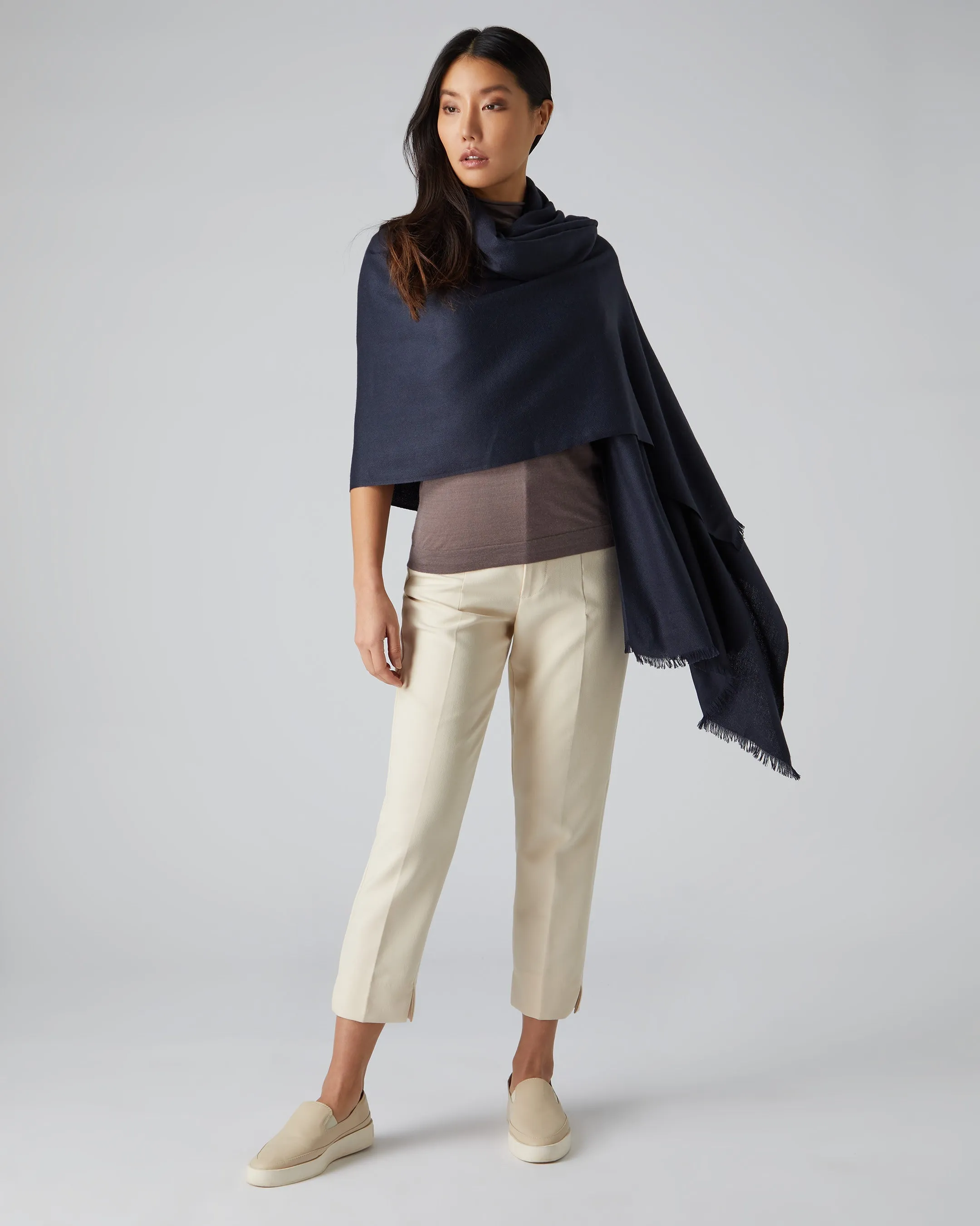 Women's Pashmina Cashmere Shawl Navy Blue