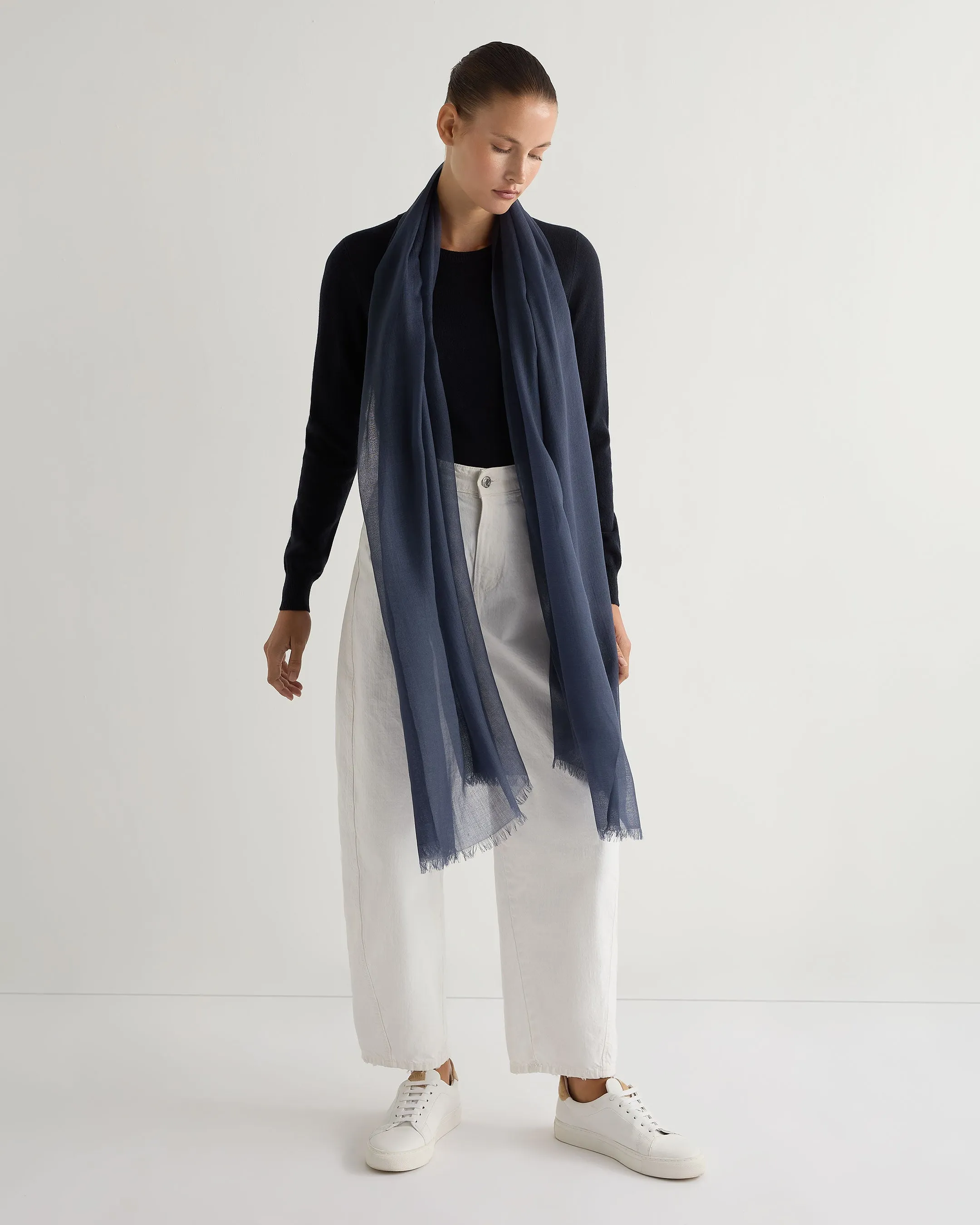 Women's Ultrafine Pashmina Cashmere Shawl Caviar Blue