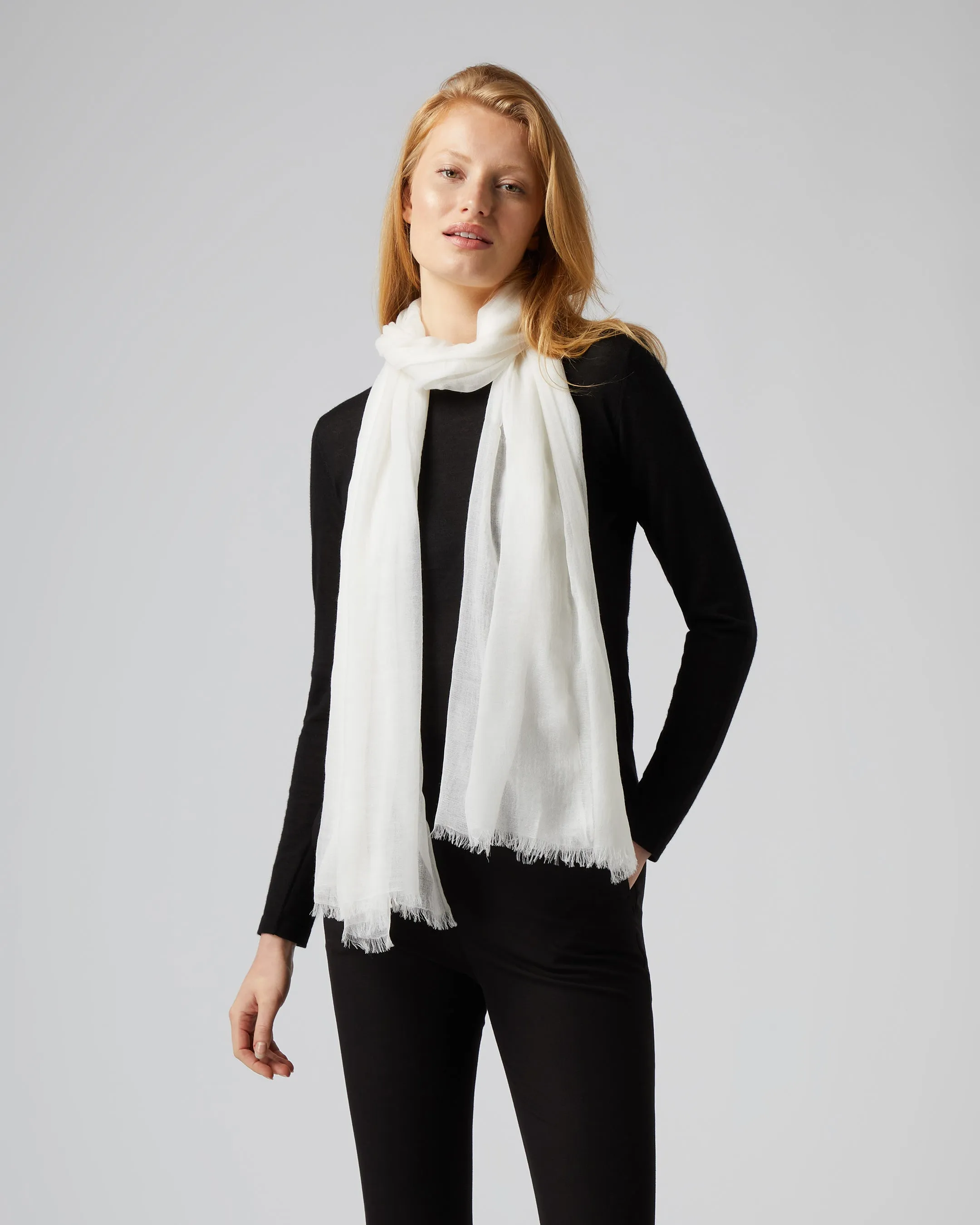 Women's Ultrafine Pashmina Cashmere Shawl White Lux